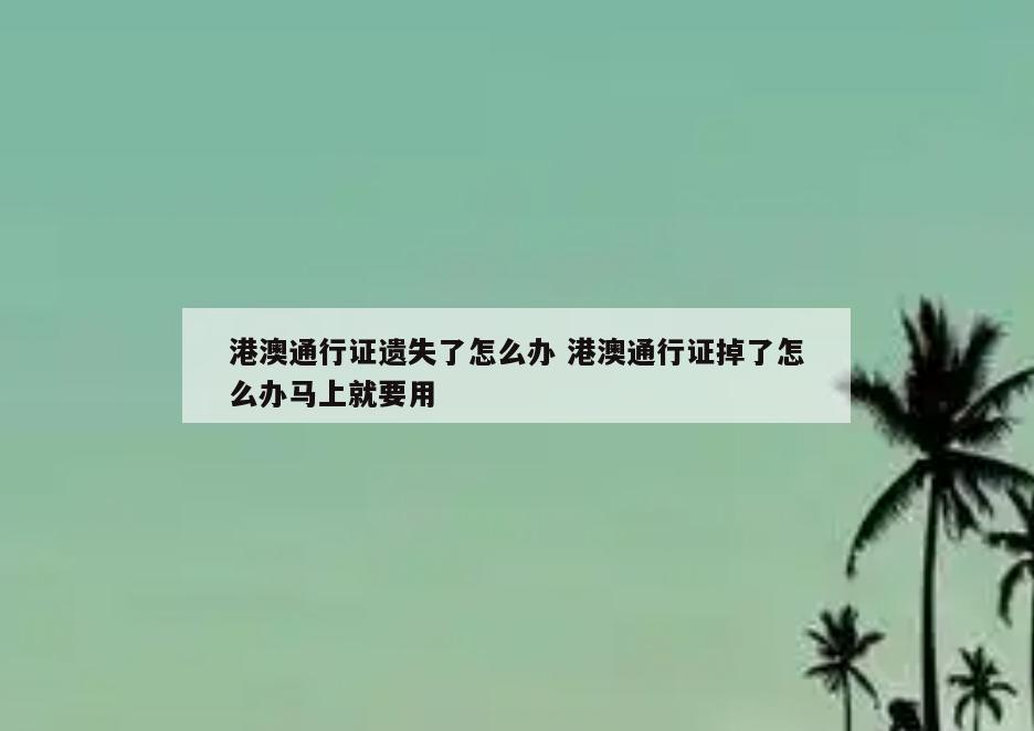 港澳通行证遗失了怎么办 港澳通行证掉了怎么办马上就要用