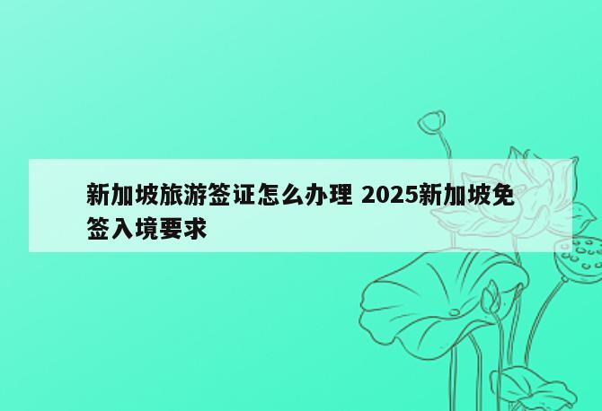 新加坡旅游签证怎么办理 2025新加坡免签入境要求